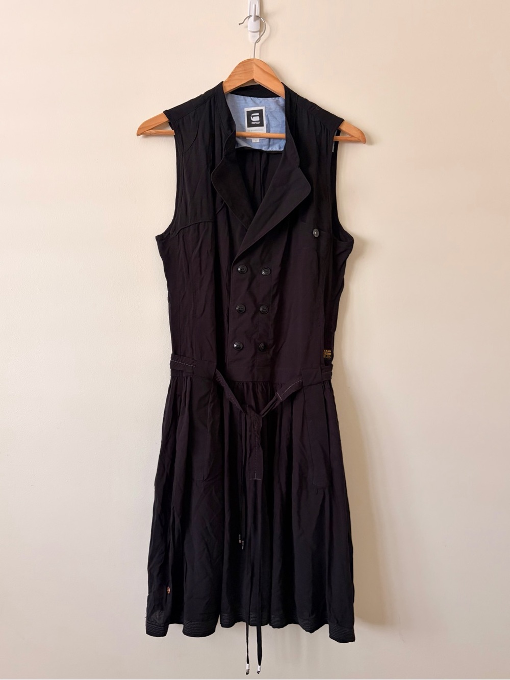 G-Star Black Sleeveless Double-Breasted Dress with Waist Tie